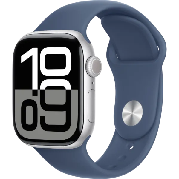 Apple Watch Series 10 46mm Aluminum Silver Case Denim Sport Band S/M
