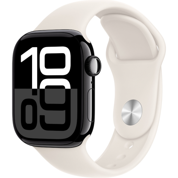 Apple Watch Series 10 42mm Aluminum Jet Black Case Starlight Sport Band