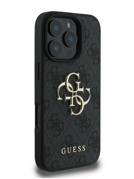 Guess для iPhone 16 Pro чехол Fixed Glitters 4G Big metal logo Hard Black