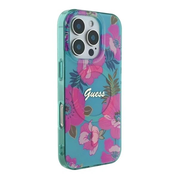 Guess для iPhone 16 Pro Max чехол PC/TPU Flowers Invisible Ring Hard Pink (MagSafe)